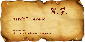 Mikó Ferenc névjegykártya